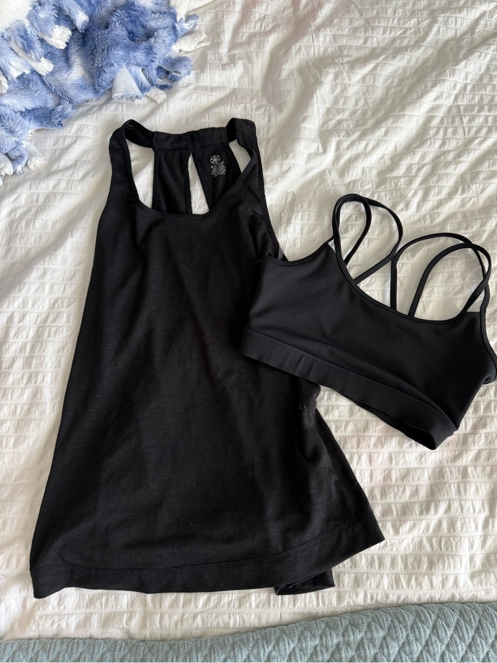 Black Women's Racerback Tank and Strappy Sports Bra Set